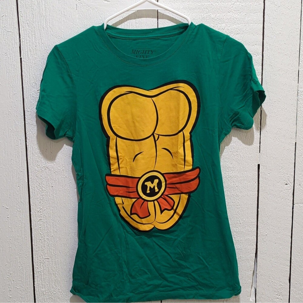 Mighty Fine TMNT Michelangelo Green Graphic T-Shirt Short Sleeve Crew Neck M